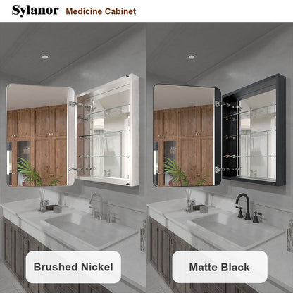 Verve Frameless Recessed or Surface-Mount Rectangular Aluminum Medicine Cabinet with Mirror in Matte Black