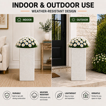 Virella 8 in. Antique White Magnesium Oxide Floor Planter for Indoor Outdoor Use