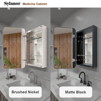Verve Frameless Recessed or Surface-Mount Rectangular Aluminum Medicine Cabinet with Mirror in Matte Black