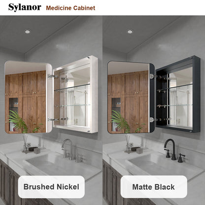 Verve Frameless Recessed or Surface-Mount Rectangular Aluminum Medicine Cabinet with Mirror in Matte Black