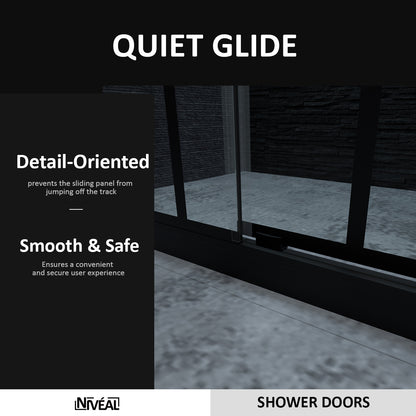 Niveal Ruhr 60 in. W x 76 in. H Sliding Semi-Frameless Shower Door in Matte Black with Patterned Glass 7_670e8ad7-da73-48bc-90b8-91d13c2f8124
