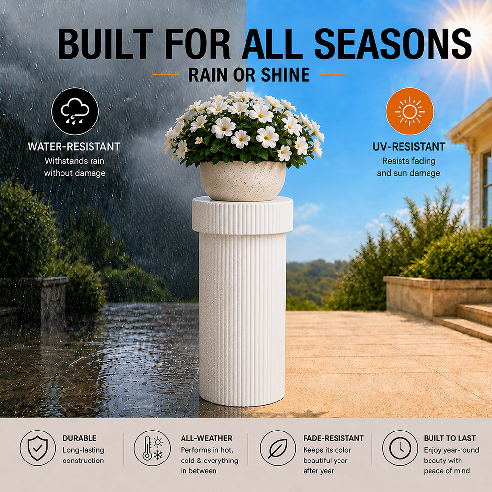 Alora 24 in. Tall White Magnesium Oxide Pedestal Plant Stand