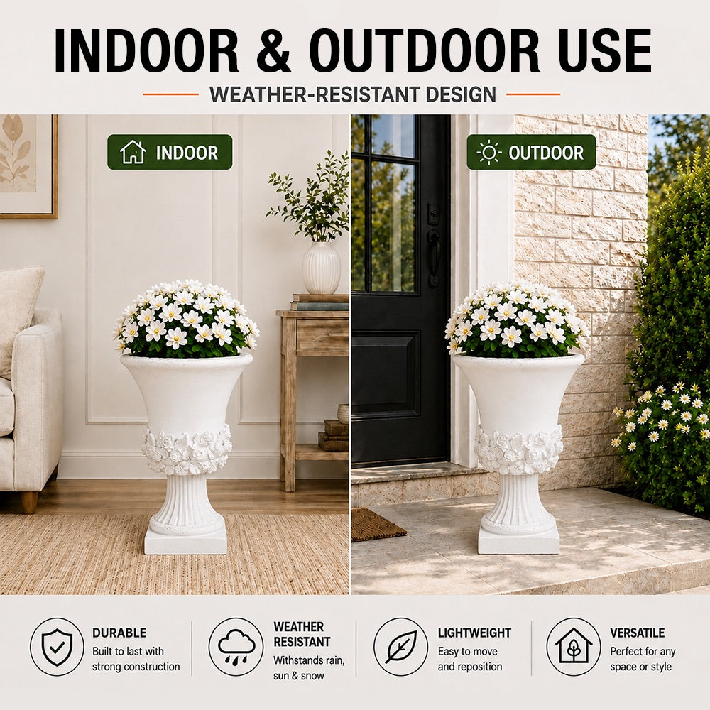 Terra 19.5 in. Outdoor Lightweight Concrete Garden Urn Planter White