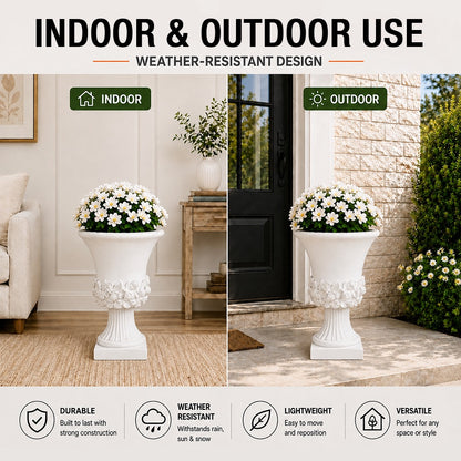 Terra 19.5 in. Outdoor Lightweight Concrete Garden Urn Planter White