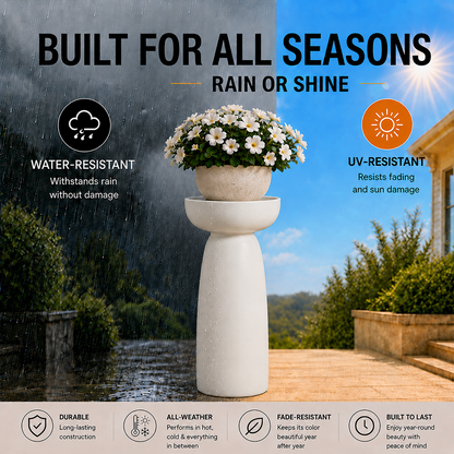 Sylva 28 in. Tall White Magnesium Oxide Pedestal Plant Stand