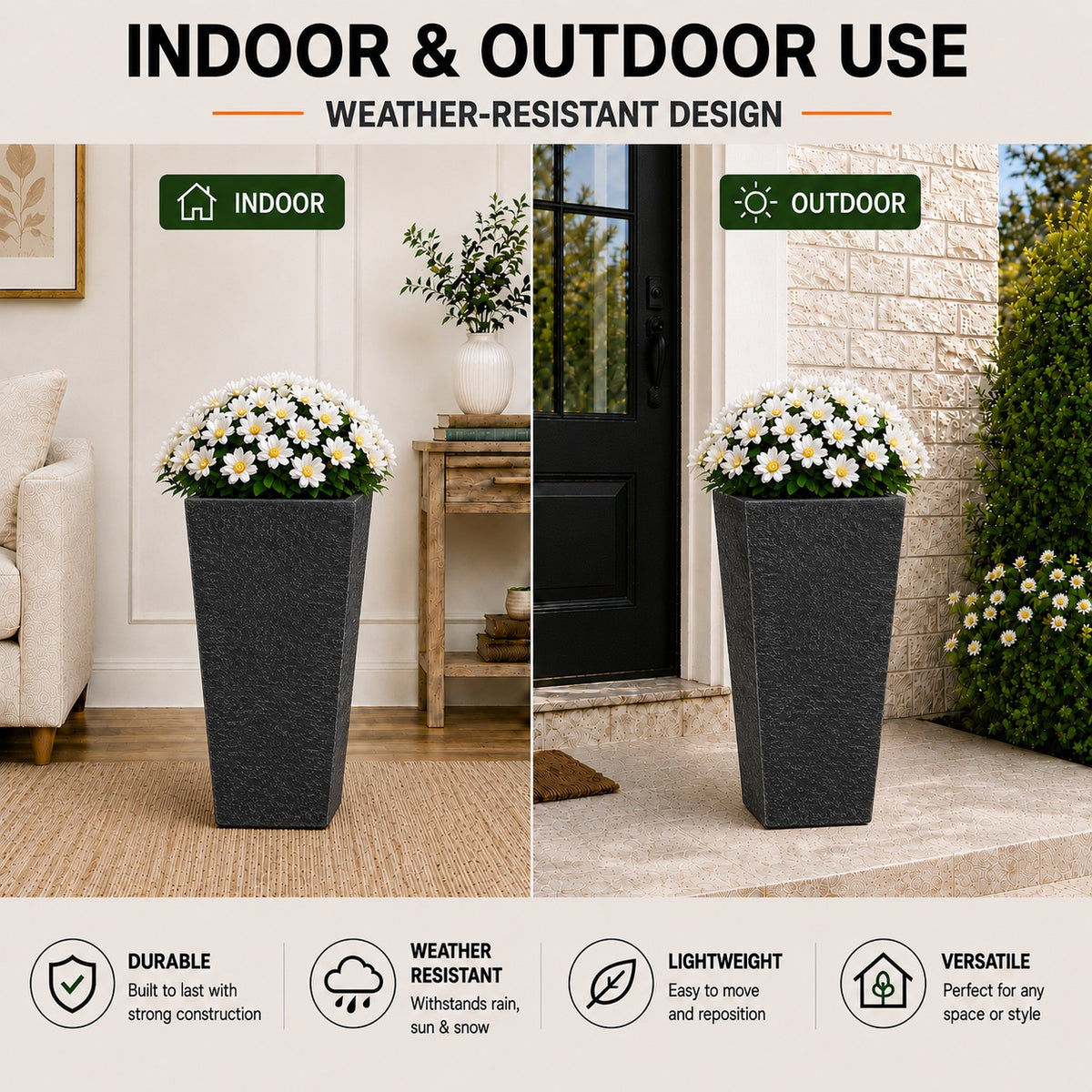 Herbora 15.5 in. Gray Magnesium Oxide Floor Planter for Indoor Outdoor Use