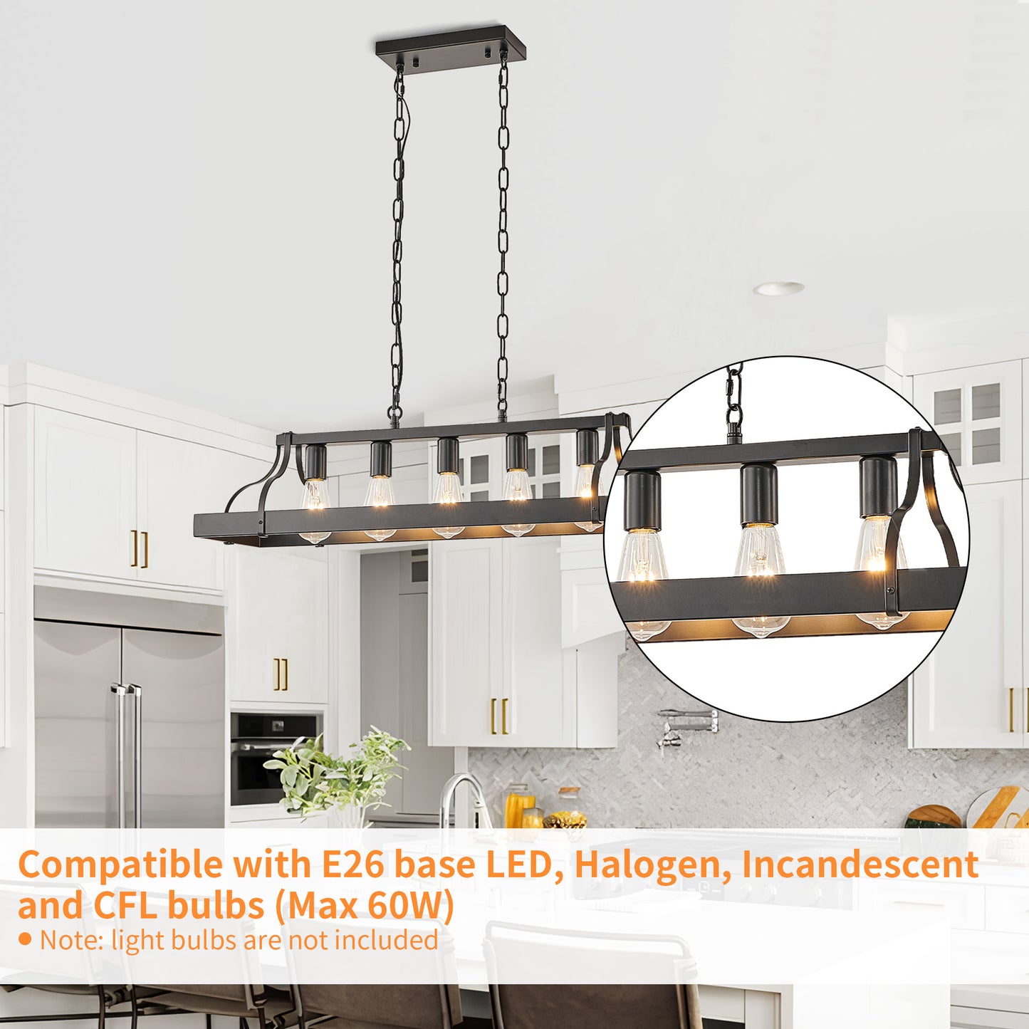 Taimei Xalira 34 in. Industrial Chandelier Light with 5 E26 Bulb Sockets