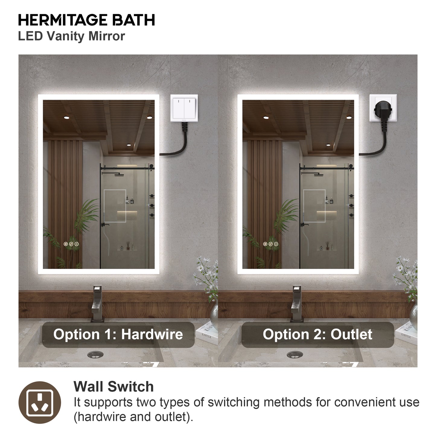 Musci Rectangular Frameless LED Wall Bathroom Vanity Mirror