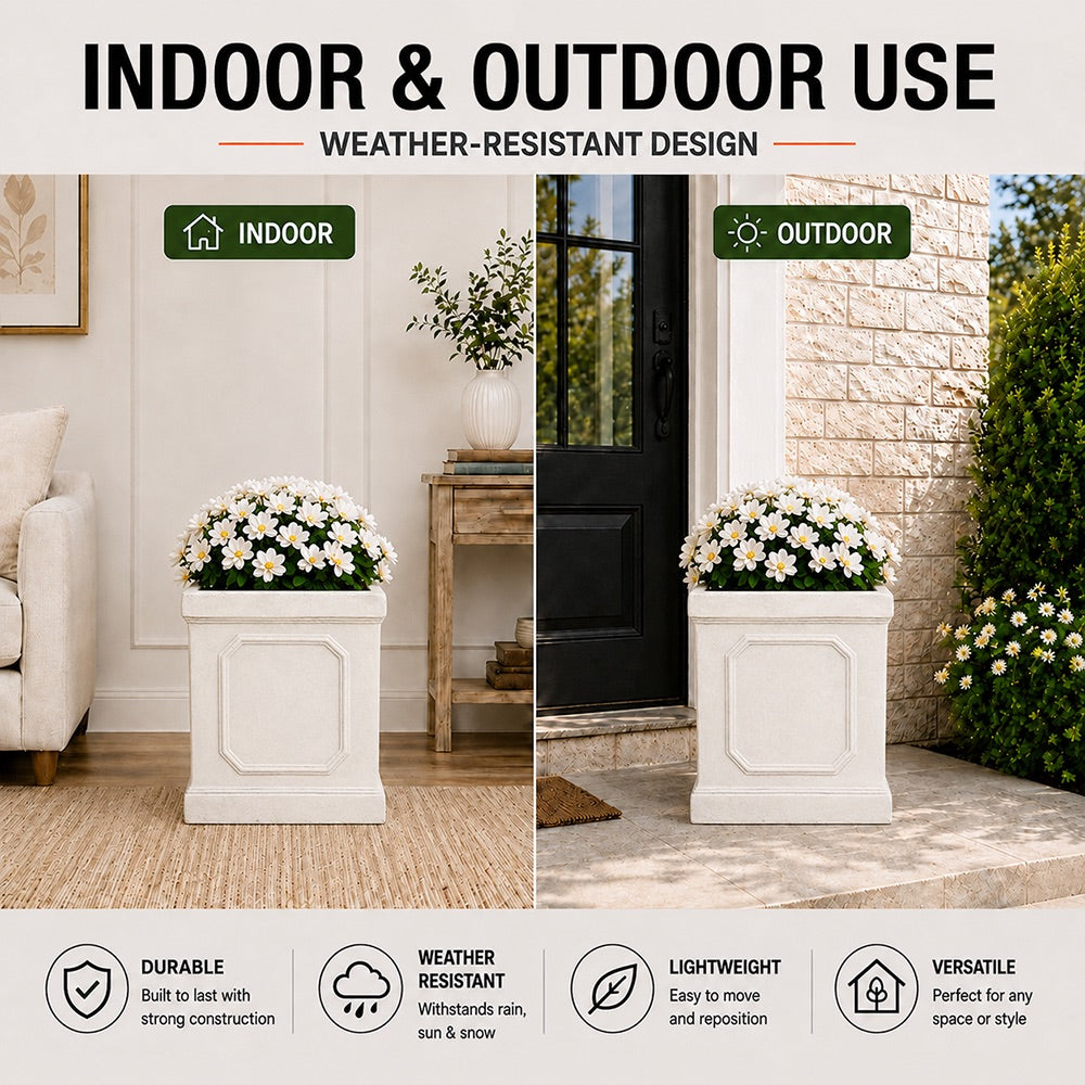 Ellis 10.75 in. Indoor Outdoor Magnesium Oxide Planter with Drainage Hole Antique White