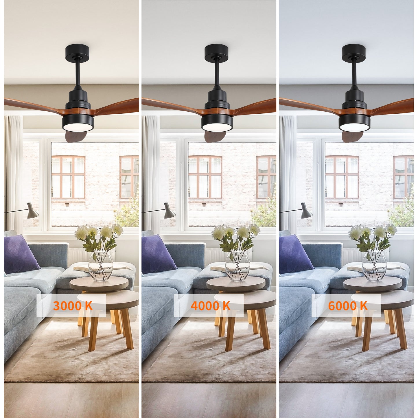 Taimei Selen 52 in. Downrod Standard Ceiling Fan with Integrated LED with Remote Included 3-Blade Reversible