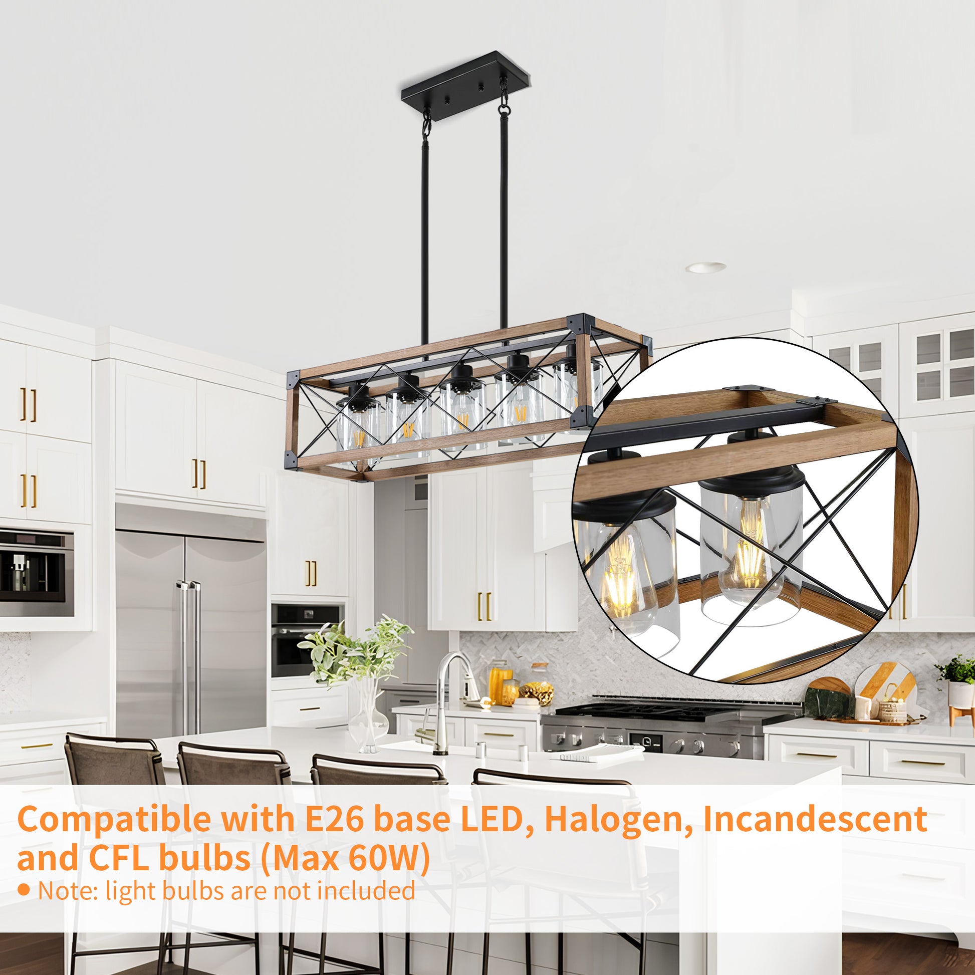 Taimei Fioris 32 in. 5-Light Industrial Farmhouse Rectangle Pendant Light With Lampshades 7_e7d35e37-66b2-4244-8a2c-6b3468eec66b