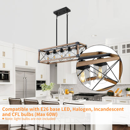 Taimei Fioris 32 in. 5-Light Industrial Farmhouse Rectangle Pendant Light With Lampshades 7_e7d35e37-66b2-4244-8a2c-6b3468eec66b