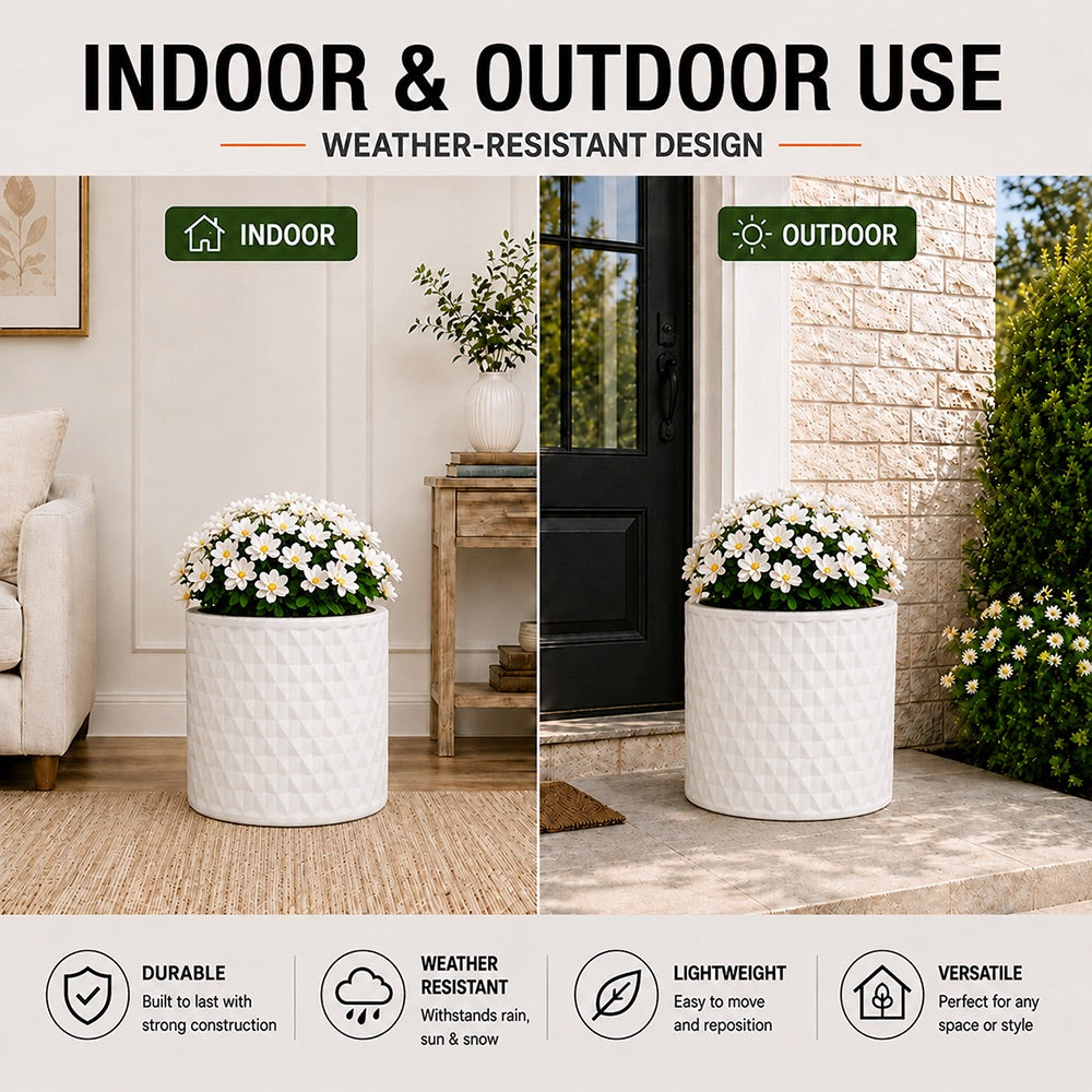 Vale 15.75 in. Outdoor Lightweight Concrete Planter with Natural Stone Finish White
