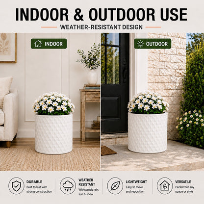 Vale 15.75 in. Outdoor Lightweight Concrete Planter with Natural Stone Finish White