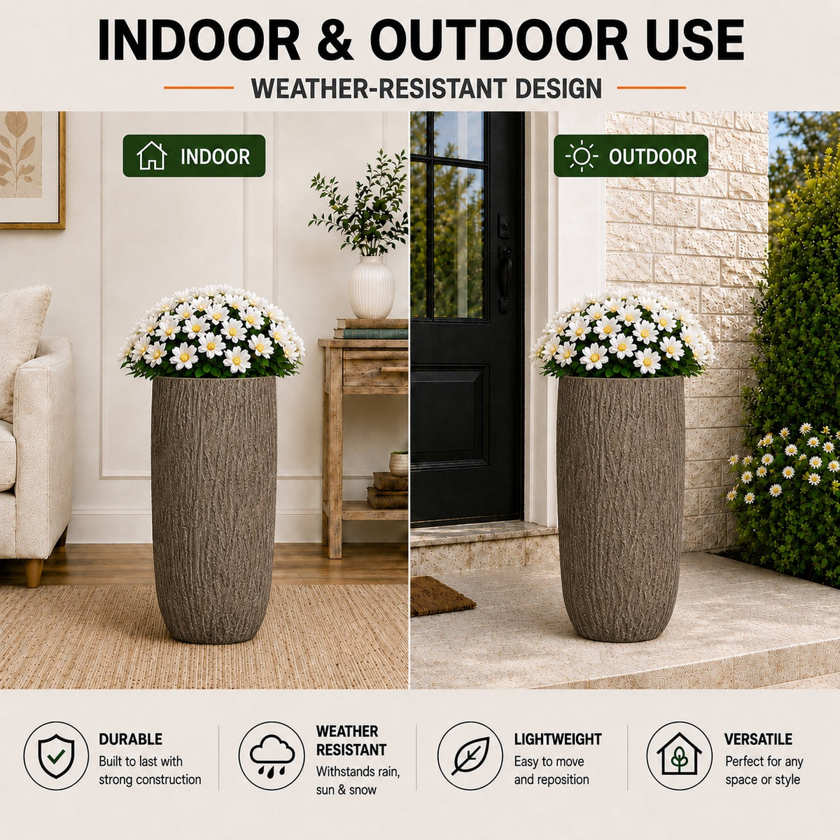 Solis 27 in. Outdoor Tall Magnesium Oxide Planter Wood