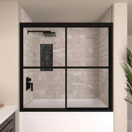 TaiMei 59 in. W x 56 in. H Sliding Framed Tub Door with Clear Glass and Handles