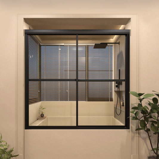 TaiMei 59 in. W x 56 in. H Sliding Framed Tub Door with Clear Tempered Glass