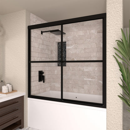 TaiMei 59 in. W x 56 in. H Sliding Framed Tub Door with Clear Tempered Glass 82-5659-BL02_5919bb60-ae39-41e2-a2e0-a78c6f90283c