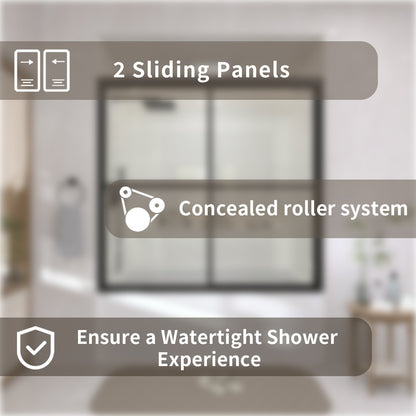 TaiMei 59 in. W x 56 in. H Sliding Framed Tub Door with Clear Glass and Handles 82-5659-BL03_297735b4-692c-4ec1-8169-c3104f026052