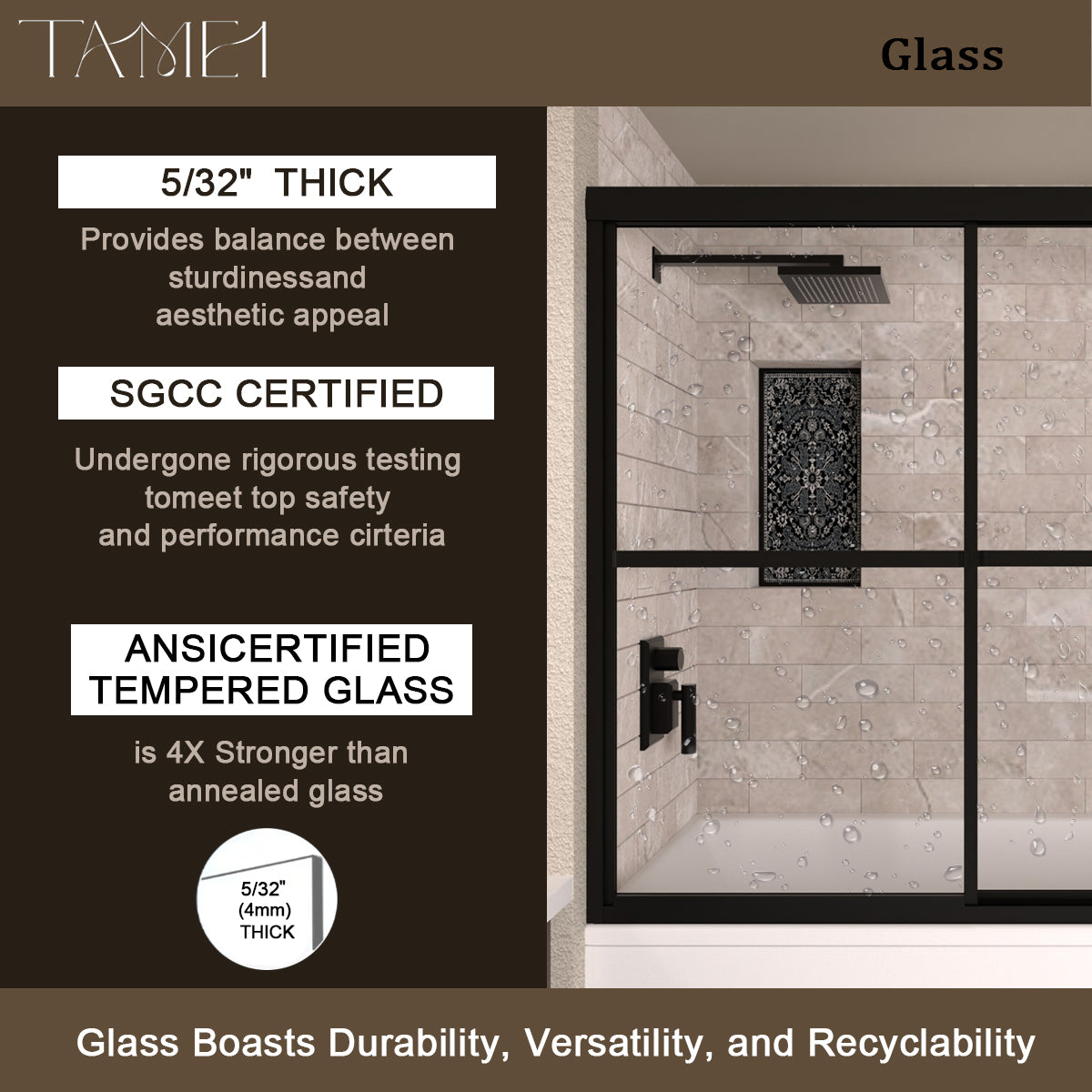 TaiMei 59 in. W x 56 in. H Sliding Framed Tub Door with Clear Tempered Glass 82-5659-BL06