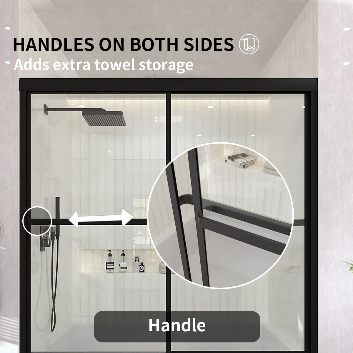 TaiMei 59 in. W x 56 in. H Sliding Framed Tub Door with Clear Glass and Handles 82-5659-BL07_c93fd373-820b-47db-a3fe-14df54f9e9d3
