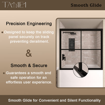 TaiMei 59 in. W x 56 in. H Sliding Framed Tub Door with Clear Tempered Glass 82-5659-BL09