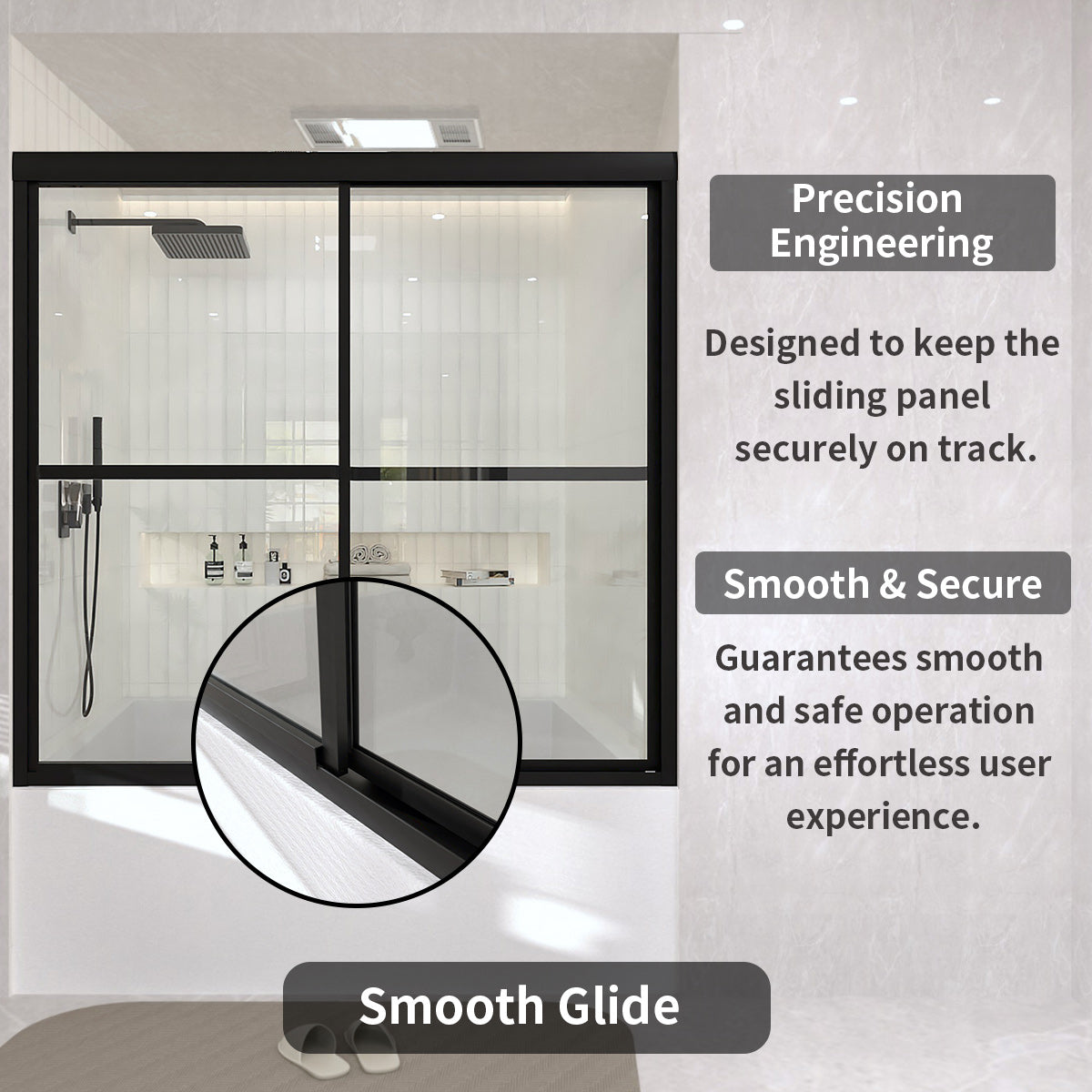 TaiMei 59 in. W x 56 in. H Sliding Framed Tub Door with Clear Glass and Handles 82-5659-BL09_ae0b2573-32bd-42c0-895a-f4fc9c5b20f2