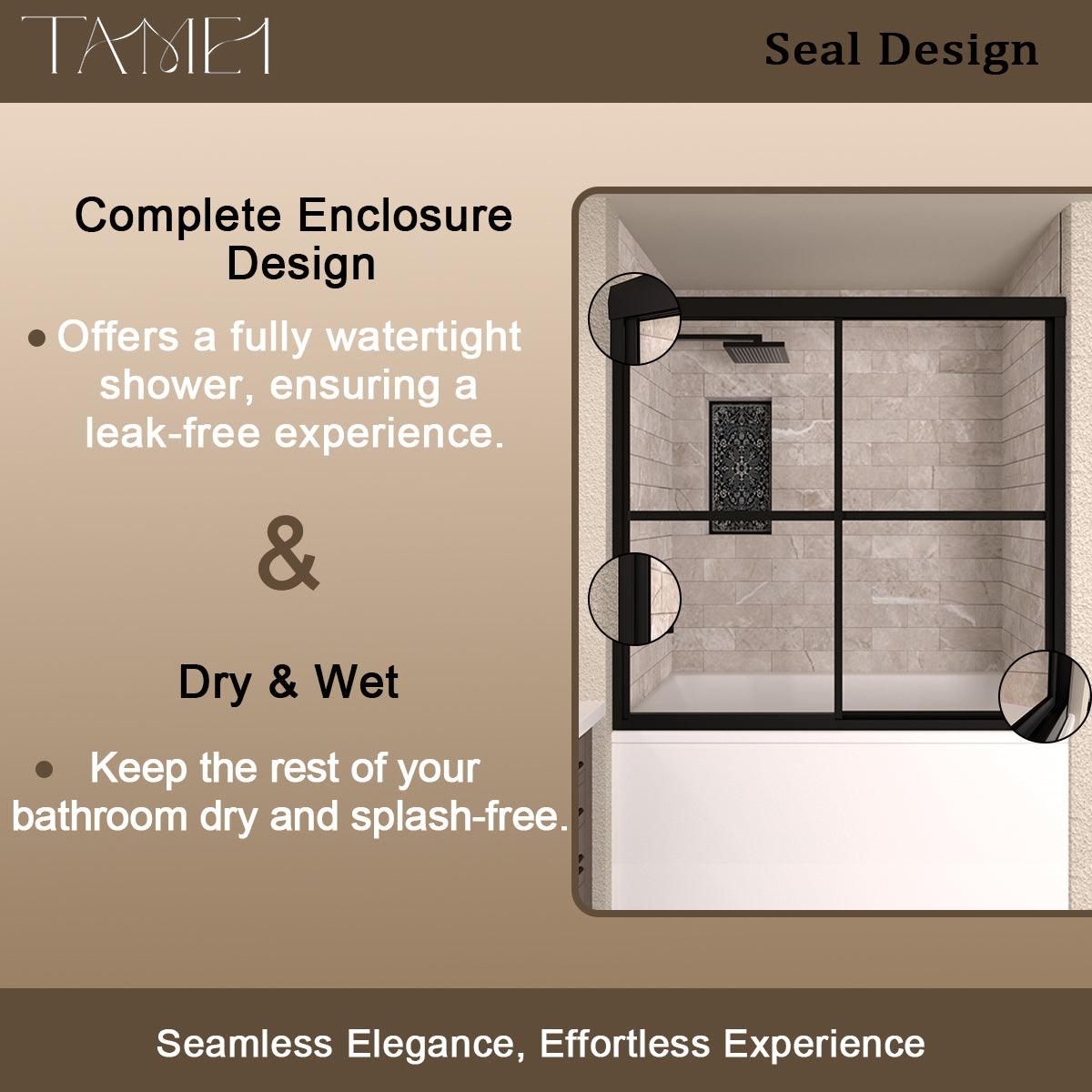 TaiMei 59 in. W x 56 in. H Sliding Framed Tub Door with Clear Tempered Glass 82-5659-BL10