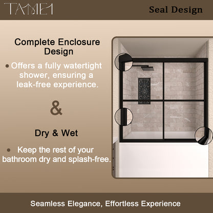 TaiMei 59 in. W x 56 in. H Sliding Framed Tub Door with Clear Tempered Glass 82-5659-BL10