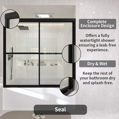 TaiMei 59 in. W x 56 in. H Sliding Framed Tub Door with Clear Glass and Handles 82-5659-BL10_df3045f0-6acb-410f-ab90-ca54e827eae0