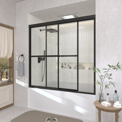 TaiMei 59 in. W x 56 in. H Sliding Framed Tub Door with Clear Glass and Handles 82-5659-BL15_73dfff92-46d8-4c8b-a1c5-8c47b72260ef