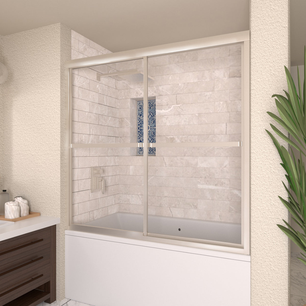 TaiMei 59 in. W x 56 in. H Sliding Framed Tub Door with Clear Tempered Glass 82-5659-BN02_fe20002b-17db-433a-8cf6-00c2752feab0