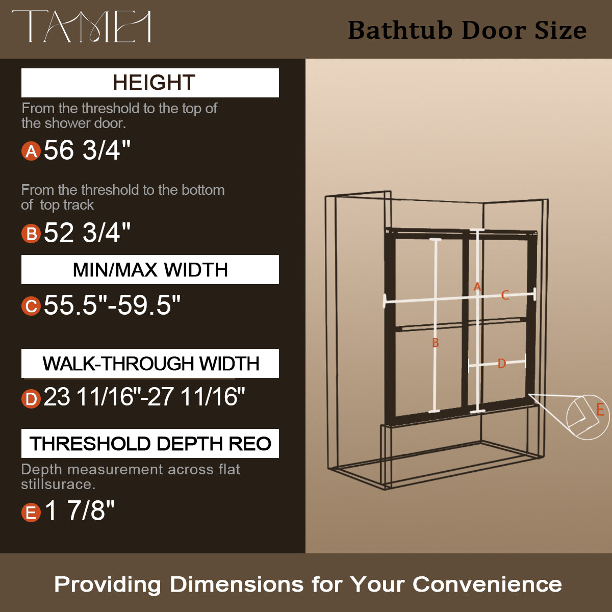 TaiMei 59 in. W x 56 in. H Sliding Framed Tub Door with Clear Tempered Glass 82-5659-BN05