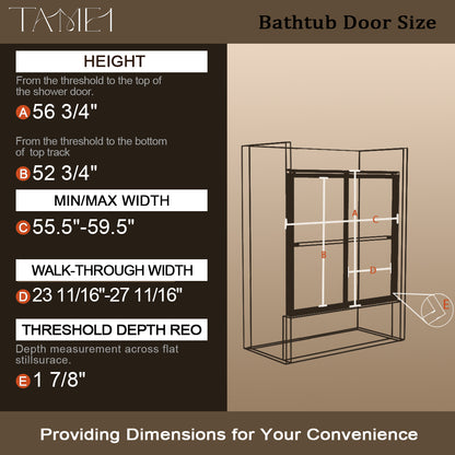TaiMei 59 in. W x 56 in. H Sliding Framed Tub Door with Clear Tempered Glass 82-5659-BN05