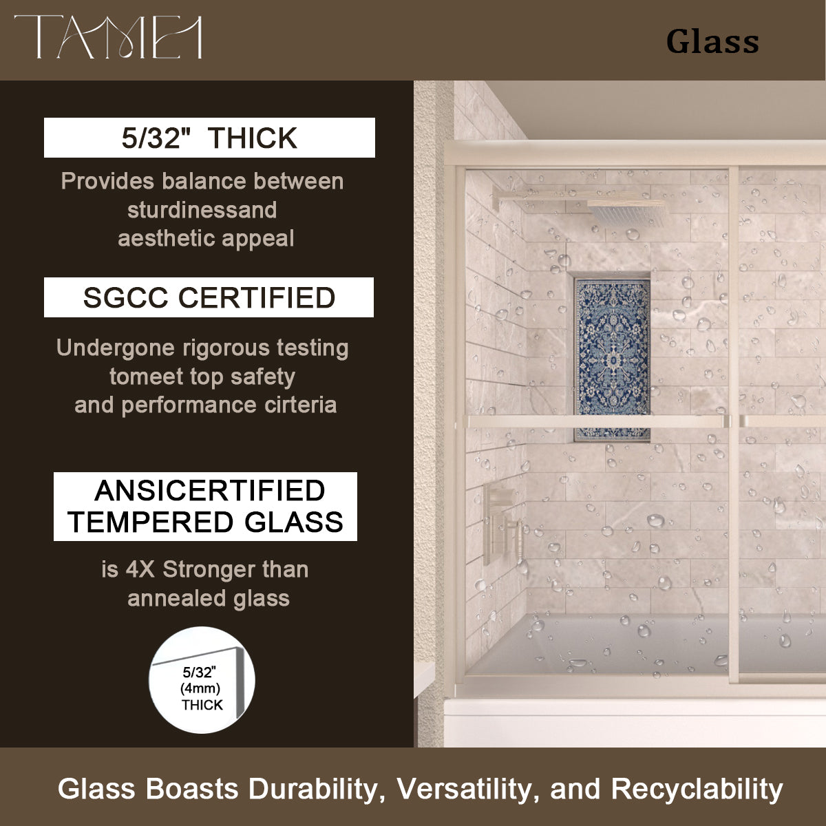 TaiMei 59 in. W x 56 in. H Sliding Framed Tub Door with Clear Tempered Glass 82-5659-BN06