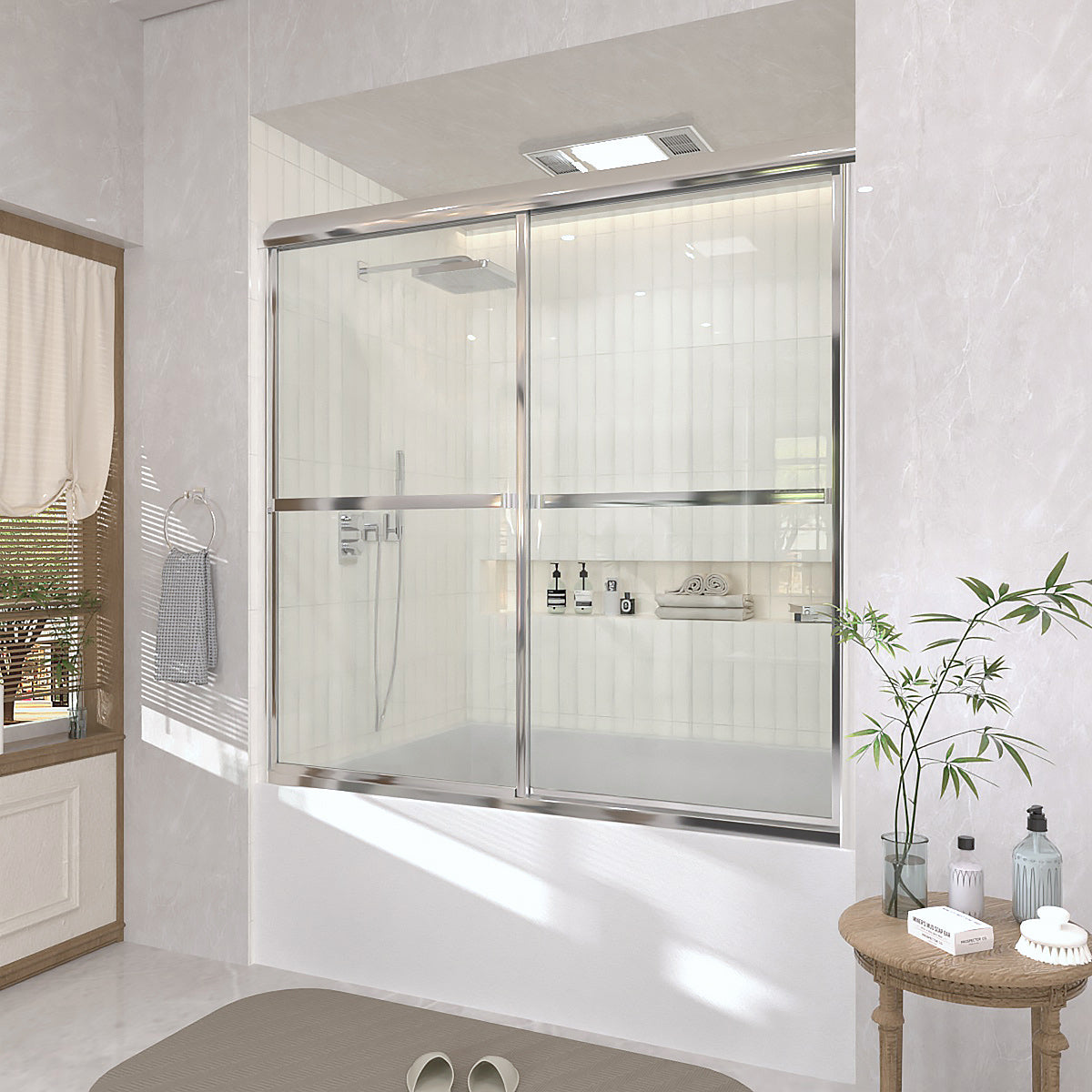 TaiMei 59 in. W x 56 in. H Sliding Framed Tub Door with Clear Glass and Handles 82-5659-CR01_ecfb9a24-f685-45a9-a32e-acd2b9dfeadb