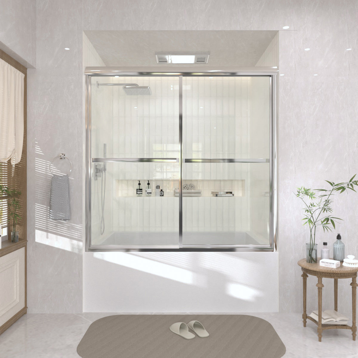 TaiMei 59 in. W x 56 in. H Sliding Framed Tub Door with Clear Glass and Handles 82-5659-CR02_1616ff11-ba79-4565-b892-175f6bd50589