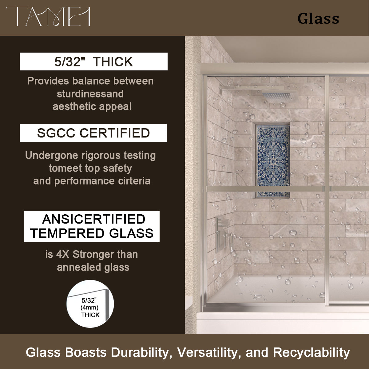 TaiMei 59 in. W x 56 in. H Sliding Framed Tub Door with Clear Tempered Glass 82-5659-CR06