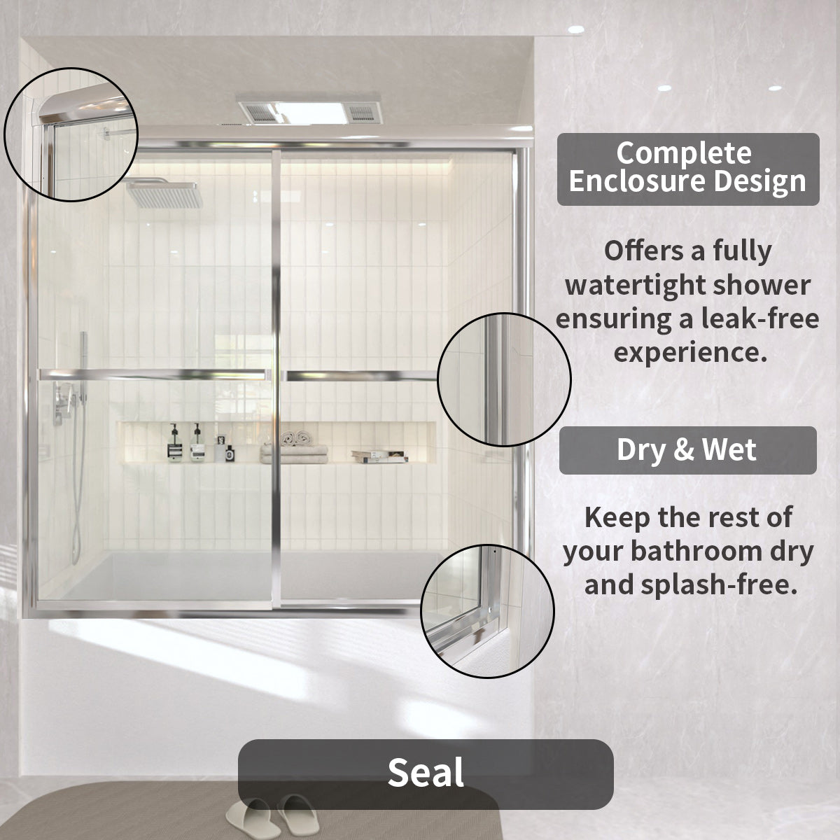 TaiMei 59 in. W x 56 in. H Sliding Framed Tub Door with Clear Glass and Handles 82-5659-CR10_e209ea99-9abe-44e7-b7f0-89cc9604a7b1