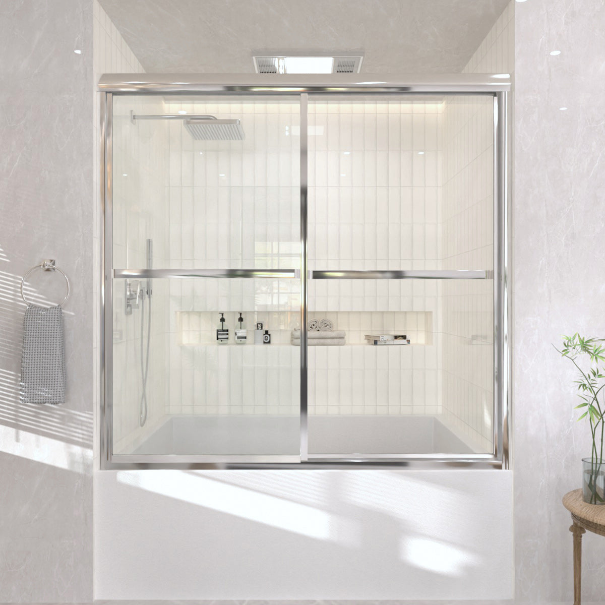 TaiMei 59 in. W x 56 in. H Sliding Framed Tub Door with Clear Glass and Handles 82-5659-CR14_c5c2802c-5ecd-42c4-93c6-bc33443fbd42