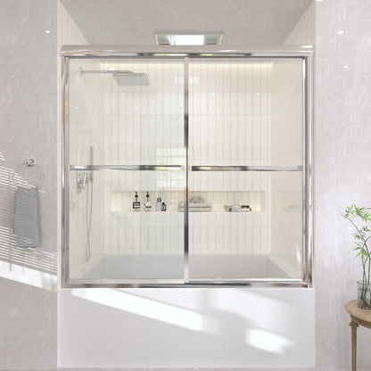 TaiMei 59 in. W x 56 in. H Sliding Framed Tub Door with Clear Glass and Handles 82-5659-CR14_c5c2802c-5ecd-42c4-93c6-bc33443fbd42