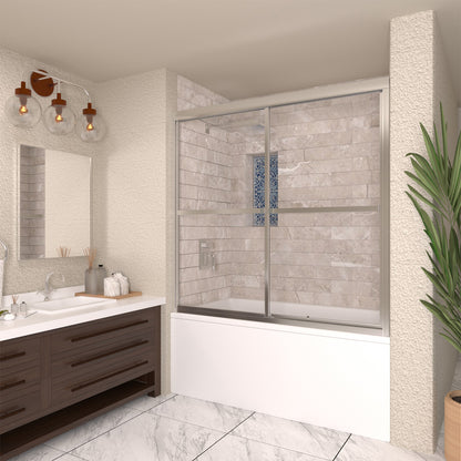 TaiMei 59 in. W x 56 in. H Sliding Framed Tub Door with Clear Tempered Glass 82-5659-CR15
