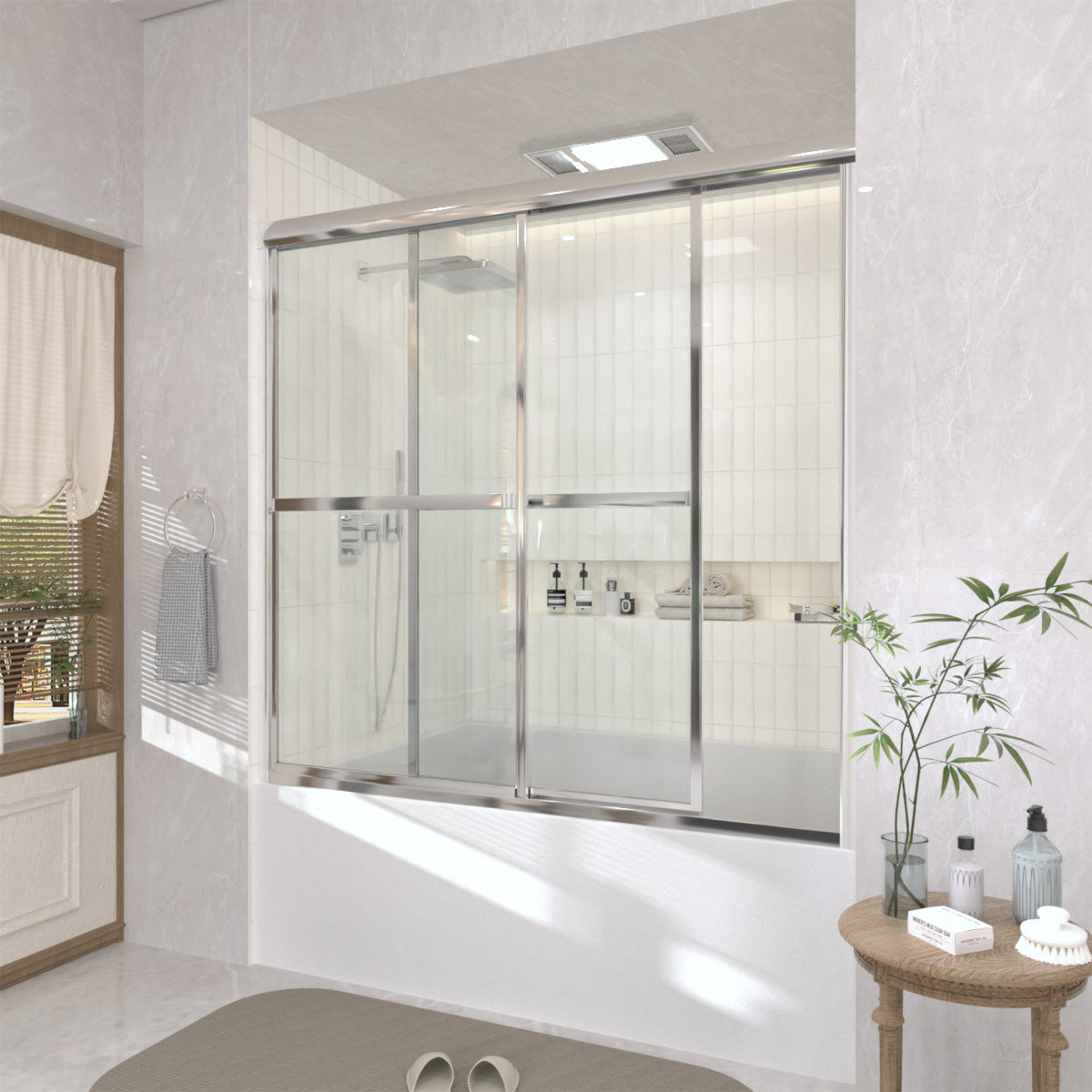 TaiMei 59 in. W x 56 in. H Sliding Framed Tub Door with Clear Glass and Handles 82-5659-CR15_9360a314-8258-423a-8634-389dddc6ccd8