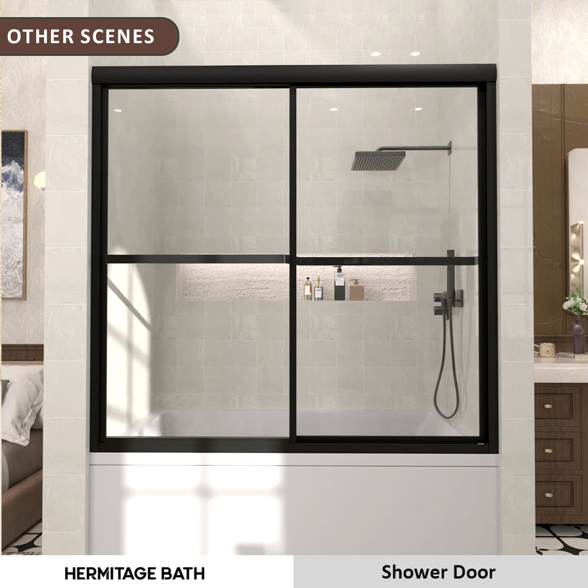 Elunir 59 in. W x 56 in. H Sliding Framed Tub Door in Silver Finish with Clear Glass 8256-MB-10
