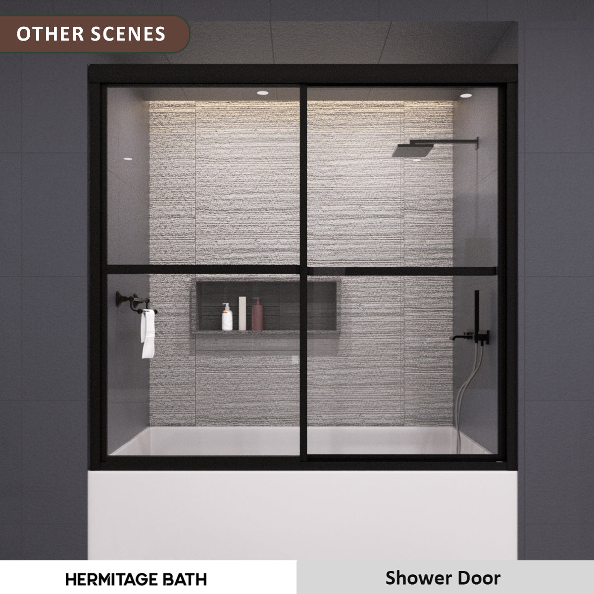 Elunir 59 in. W x 56 in. H Sliding Framed Tub Door in Silver Finish with Clear Glass 8256-MB-11