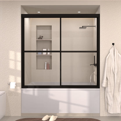 Elunir 59 in. W x 56 in. H Sliding Framed Tub Door in Silver Finish with Clear Glass Matte Black 8256-MB-1_4aaeb36c-623d-44c3-b1e3-fcb5fc171411