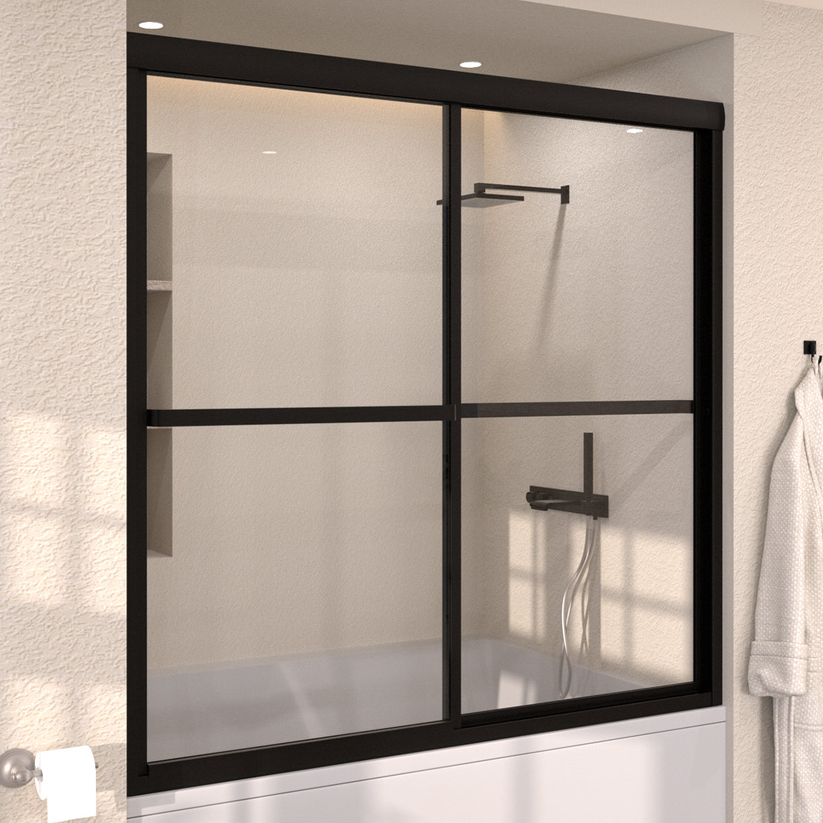 Elunir 59 in. W x 56 in. H Sliding Framed Tub Door in Silver Finish with Clear Glass 8256-MB-3