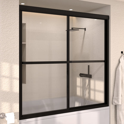 Elunir 59 in. W x 56 in. H Sliding Framed Tub Door in Silver Finish with Clear Glass 8256-MB-3