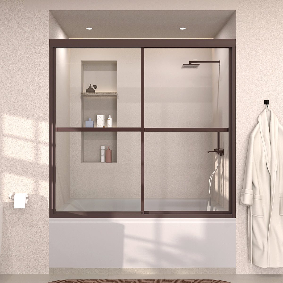 Elunir 59 in. W x 56 in. H Sliding Framed Tub Door in Silver Finish with Clear Glass Oil Rubbed Bronze 8256-ORB-1