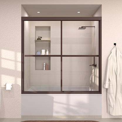 Elunir 59 in. W x 56 in. H Sliding Framed Tub Door in Silver Finish with Clear Glass Oil Rubbed Bronze 8256-ORB-1